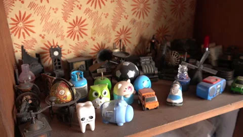 Closeup of various small-scale collection objects Stock Footage 140395244