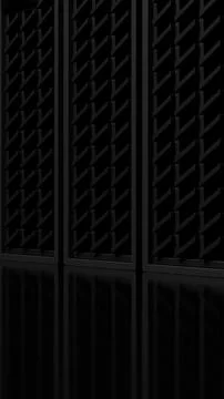 Closeup vertical view of ISP server racks isolated on black background Stock Illustration