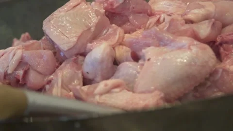 Closeup Video Chef Preparing Fresh Raw Chicken Meat Before Cooking Stock Footage 217667474