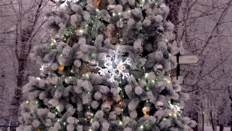Closeup video of glowing and blinking colorful led lights on Christmas tree Stock Footage 123008307