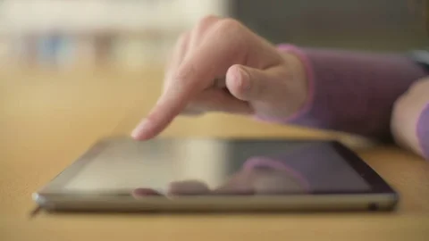 Closeup Video Of Woman's Finger Scrolling Screen On Digital Tablet Stock Footage 79656960