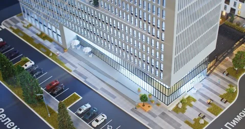 Closeup view of 3d model of modern buildings architecture design. Futuristic Vídeos de archivo 120739638