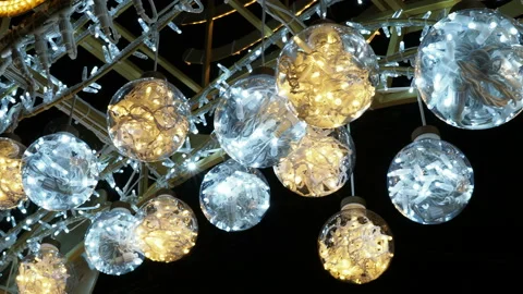 Closeup view 4k video of beautiful holiday Christmas winter decorations outdoors 스톡 동영상 168176883