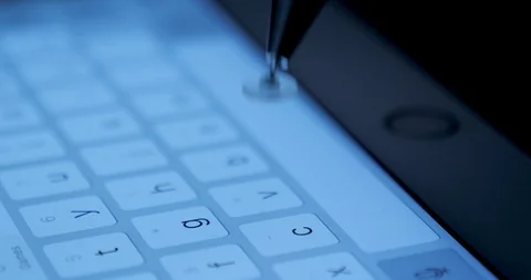 Closeup view adult using virtual keyboard on tablet device to send message on Stock Footage 95628184