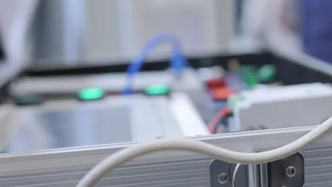 Closeup view of Advanced Electronic Equipment featuring various Indicators and Stock Footage 288729692