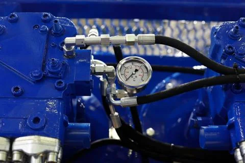 Closeup view of air compressor with pressure gauge Stock Photos