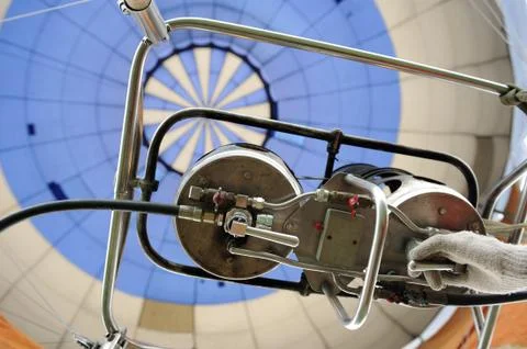 Closeup view at air heating system. Hot air baloon Stock Photos