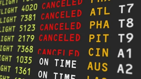 Closeup View of Airport Travel Board with Canceled Flights Stock Footage