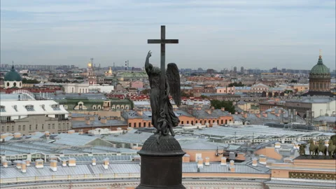 Closeup view of Alexander Column angel. Palace square Saint-Petersburg Stock Footage 176391879