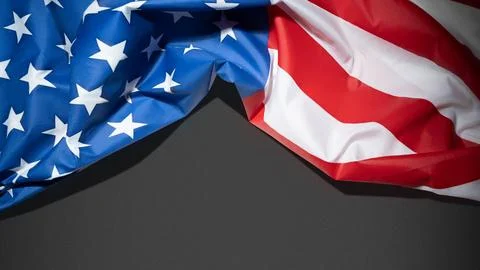 Closeup view of the American flag with colored background. Copy space. Amer.. Stockfoto's