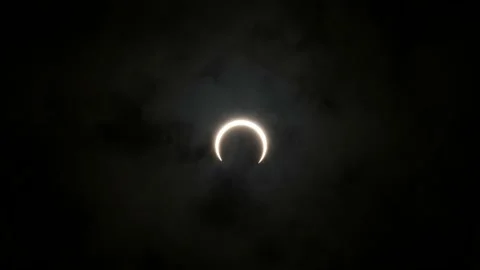 Closeup view of the annular solar eclipse nearing its totality Stock Footage 131490445