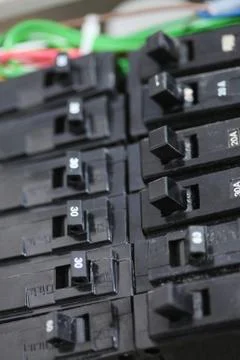 Closeup view of automatic electric fuse Stock Photos