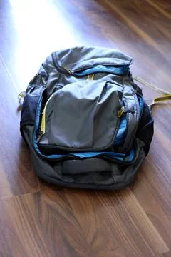 Closeup view of backpack, Grey color Travel bag front view Stock Photos