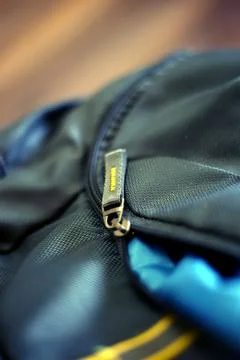 Closeup view of backpack, Grey color Travel bag top view, Grey color Travel b Stock Photos