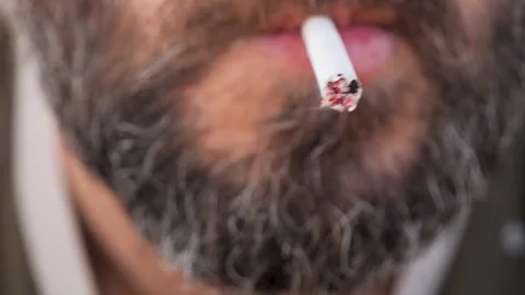 Closeup view of a bearded man smoking a cigarette Vidéo 292686451