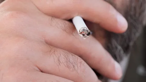 Closeup view of a bearded man smoking a cigarette Vidéo 292832146