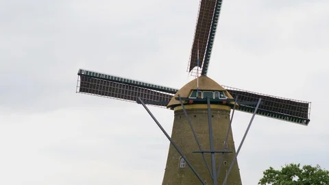 Closeup view of beautiful dutch windmill at Kinderdijk in the Netherlands Stock Footage 102149869