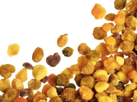 Closeup view of bee pollen isolated on white background 스톡 사진