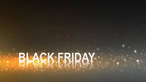 Closeup view of Black Friday text with sparkling golden lights on a black b.. Stock Illustration