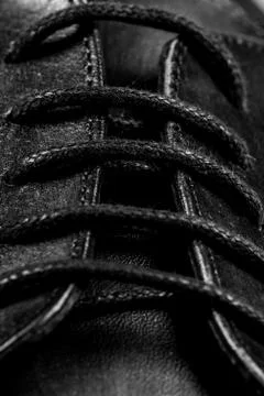 Closeup view of boot with black laces Stock Photos
