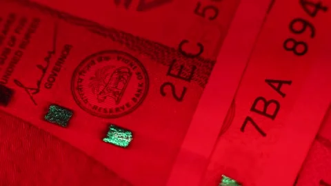 Closeup view of brand new indian rupees banknotes. Stock Footage 288907710