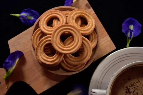 Closeup view of a bunch of ring biscuits Stock Photos