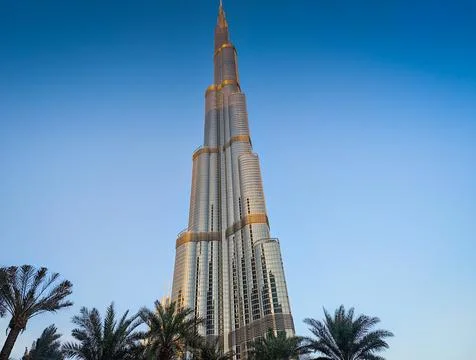 Closeup view of Burj Khalifa. Exceptional angle of the tallest building in the Stock Photos