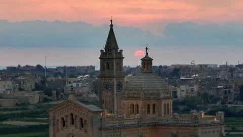 Closeup view of catholic Ta' Pinu church on Gozo island, Malta Stock Footage 330112672