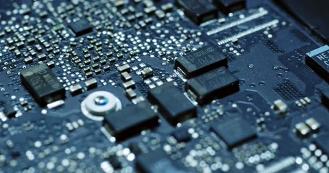 CloseUp View of Circuit Board that Features Various Microchips and Components Vídeo Stock 294234107