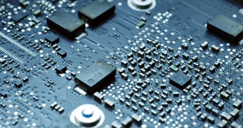 CloseUp View of Circuit Board that Features Various Microchips and Components Stock-Footage 294234221