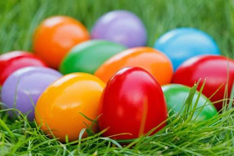 Closeup view of colorful easter eggs Stock Photos