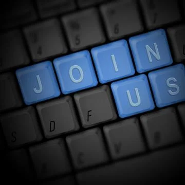 Closeup view of a computer keyboard with the words "Join Us" spelled out in.. Stock Photos