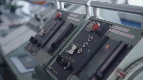 Closeup view of control panel of cruising ship traveling by sea. Video stock 119903161