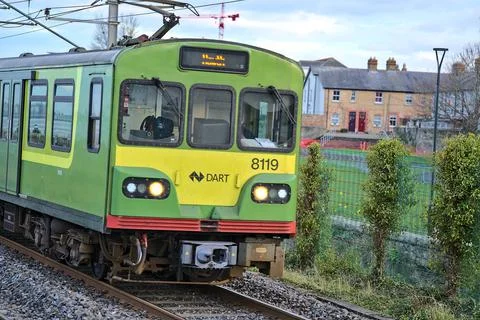 Closeup view DART train in action at Blackrock train station Stock Photos