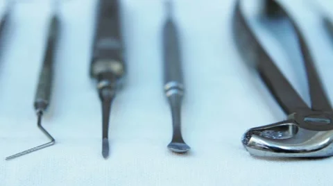 Closeup view of dental instruments, pan shot Stock Footage 49440715