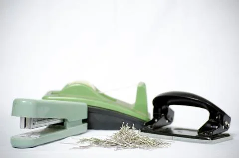 Closeup view of different stationary tools Stock Photos