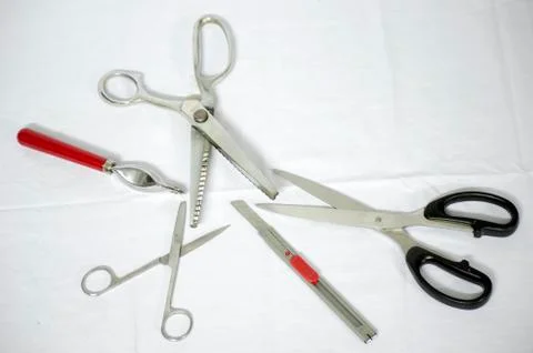 Closeup view of different stationary tools Stock Photos