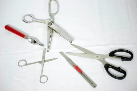Closeup view of different stationary tools Stock Photos