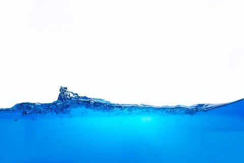 Closeup view of dynamic flowing blue water waves on white background. Liqui.. Stock Photos