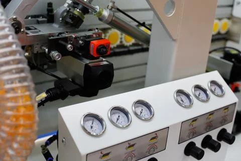 Closeup view of the edge banding machine Stock Photos