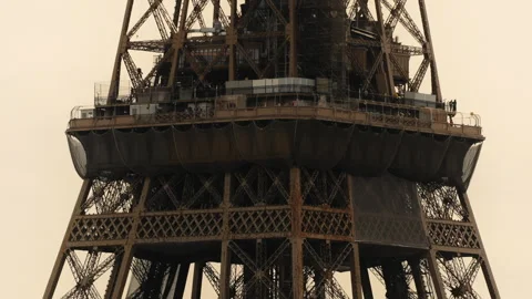Closeup View Of Eiffel Tower Upper Level And Structure In Paris, France. Stock Footage 246494829