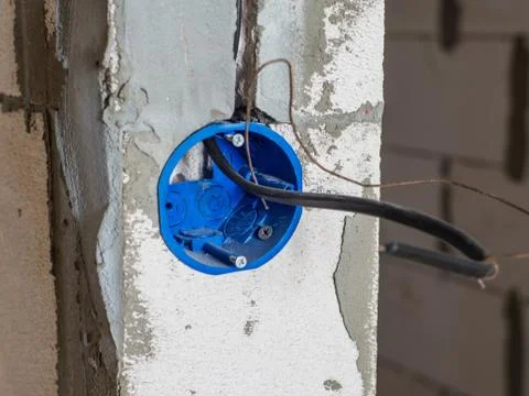 Closeup view of electrical installation socket hole Stock Photos
