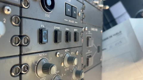 Closeup view of the emergency call button pushed by the Captain in Stock Footage 259968558