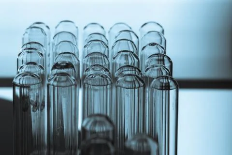 Closeup view of empty test tubes inside a laboratory Stock-Fotos