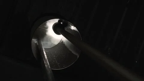 Closeup view equipment of a big modern factory which are eliminating steam. Stock Footage 132972161