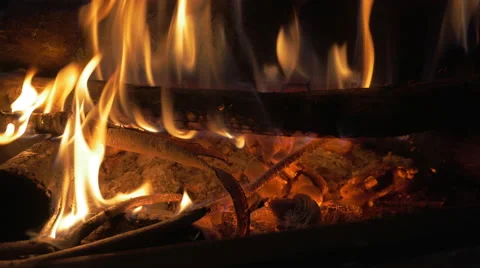 Closeup view of Fireplace Warm Coals Ambiance Stock-Footage 56285780