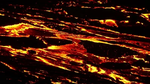 Closeup view of flow of glowing hot lava at volcano near Fagradalsfjall, Iceland Stock Footage 154187160