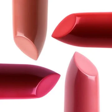 Closeup view of four different colored lipsticks Stock Photos