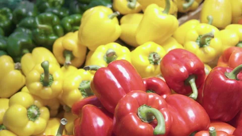 Closeup view of fresh bell peppers in a grocery store Stock Footage 288719009