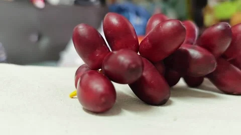 Closeup View of Fresh Red Date Palm Fruits on Branch. Stock Footage 340488208